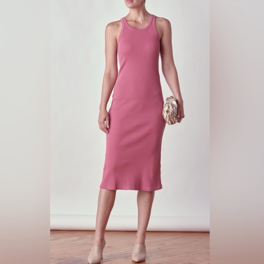 AMO Ribbed Midi Tank Dress in Pink 100% Cotton Size Small